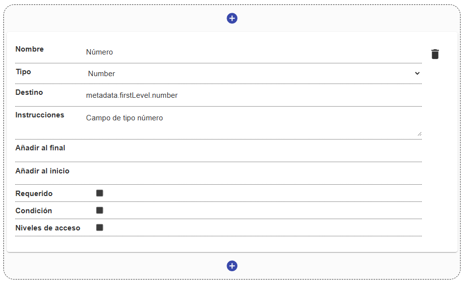 Configuración del campo número