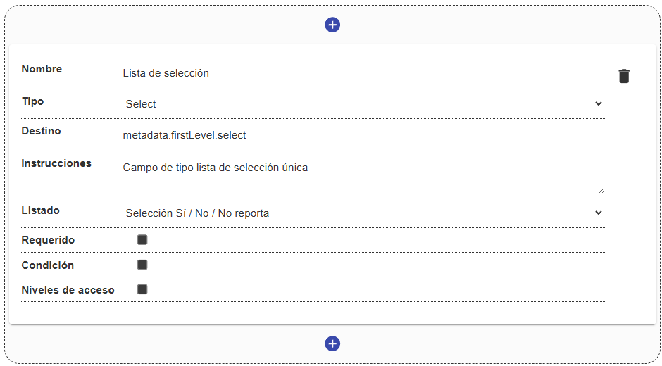 Configuración del campo listado