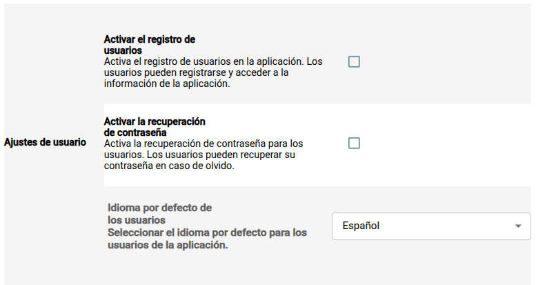 Ajustes usuario